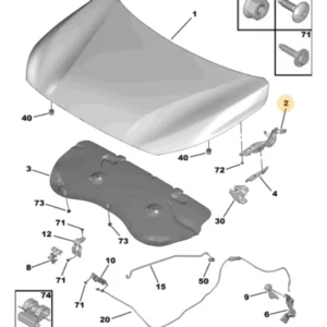 Dobradiça Direita do Capô - Peugeot 208 - 9823211580 - Imagem 2